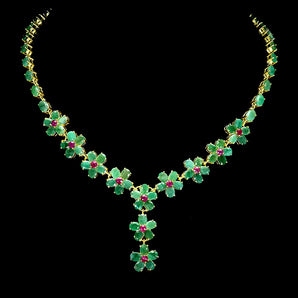 925 Sterling Silver Necklace Oval Emerald 6x4mm Ruby Flower Gemstone Jewelry 18