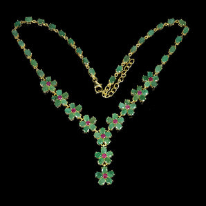 925 Sterling Silver Necklace Oval Emerald 6x4mm Ruby Flower Gemstone Jewelry 18
