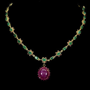 925 Sterling Silver Necklace Oval Ruby 16x14mm Emerald Gemstone Jewelry 18 Inch
