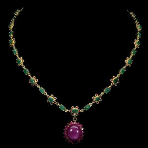925 Sterling Silver Necklace Oval Ruby 16x14mm Emerald Gemstone Jewelry 18 Inch