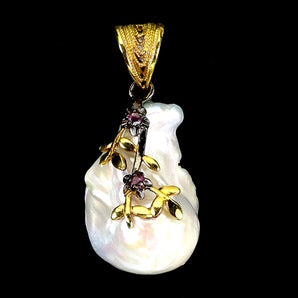925 Sterling Silver Pendant Round Ruby Myanmar 2mm Pearl Gemstone Jewelry
