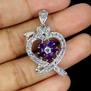 925 Sterling Silver Pendant Oval Amethyst 4x3mm Tanzanite Gemstone Jewelry