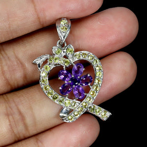 925 Sterling Silver Pendant Oval Amethyst 4x3mm Sapphire Gemstone Jewelry