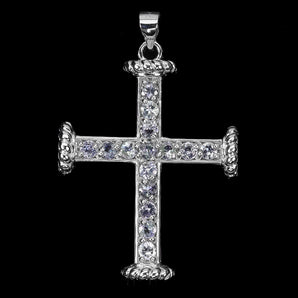 925 Sterling Silver Pendant Round Tanzanite 2.5mm Cross Natural Gemstone Jewelry