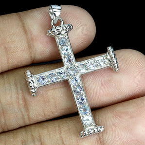 925 Sterling Silver Pendant Round Tanzanite 2.5mm Cross Natural Gemstone Jewelry