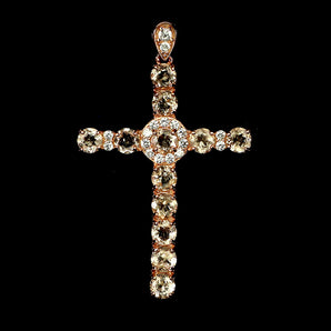 925 Sterling Silver Pendant Round Morganite 4mm Cross Natural Gemstone Jewelry