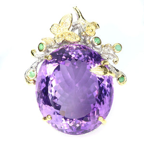 925 Sterling Silver Pendant Oval Amethyst 67ct Emerald Handmade Gemstone Jewelry