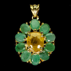 925 Sterling Silver Pendant Oval Yellow Sapphire 9x7mm Emerald Gemstone Jewelry