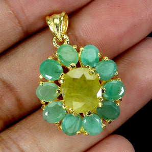 925 Sterling Silver Pendant Oval Yellow Sapphire 9x7mm Emerald Gemstone Jewelry