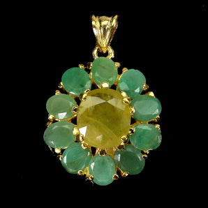 925 Sterling Silver Pendant Oval Yellow Sapphire 9x7mm Emerald Gemstone Jewelry