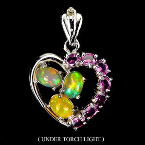 925 Sterling Silver Pendant Oval Fire Opal Rhodolite Sapphire Gemstone Jewelry
