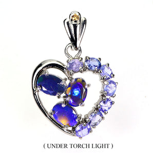 925 Sterling Silver Pendant Oval Black Opal Sapphire Tanzanite Gemstone Jewelry