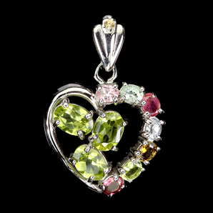 925 Sterling Silver Pendant Oval Peridot Sapphire Tourmaline Gemstone Jewelry