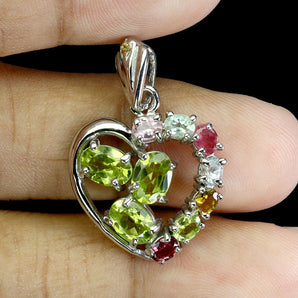 925 Sterling Silver Pendant Oval Peridot Sapphire Tourmaline Gemstone Jewelry