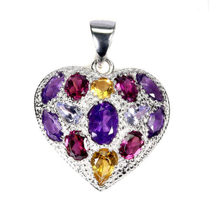 925 Sterling Silver Pendant Oval Amethyst Citrine Tanzanite Gemstone Jewelry