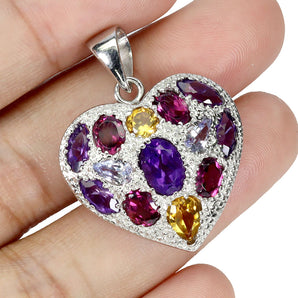 925 Sterling Silver Pendant Oval Amethyst Citrine Tanzanite Gemstone Jewelry