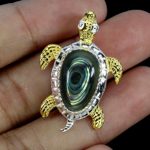 925 Sterling Silver Pendant Oval Mop 14x8mm Marcasite Turtle Gemstone Jewelry