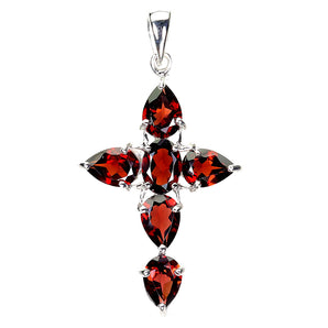 925 Sterling Silver Pendant Oval Mozambique Garnet 7x5mm Cross Gemstone Jewelry