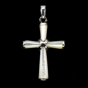 925 Sterling Silver Pendant Fancy Mother Of Pearl Cross Natural Gemstone Jewelry