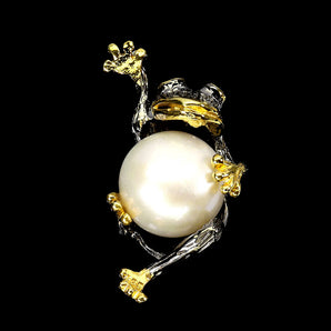 925 Sterling Silver Pendant Round Ruby Myanmar 2mm Pearl Frog Gemstone Jewelry