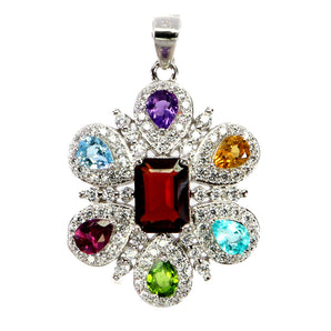 925 Sterling Silver Pendant Octagon Mozambique Garnet 7x5mm Topaz Gemstone