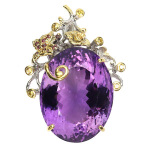 925 Sterling Silver Pendant Oval Amethyst 90ct Sapphire Handmade Gemstone