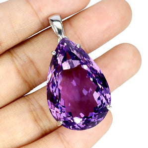 925 Sterling Silver Pendant Pear Amethyst 55ct Handmade Natural Gemstone Jewelry