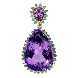 925 Sterling Silver Pendant Pear Amethyst 73ct Emerald Handmade Gemstone Jewelry