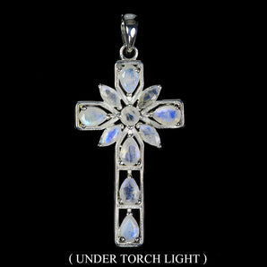 925 Sterling Silver Pendant Marquise Moonstone 6x4mm Cross Gemstone Jewelry