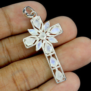 925 Sterling Silver Pendant Marquise Moonstone 6x4mm Cross Gemstone Jewelry
