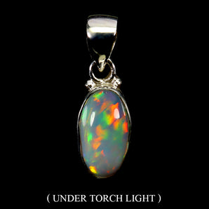 925 Sterling Silver Pendant Oval Fire Opal 13x7mm Handmade Gemstone Jewelry