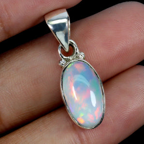 925 Sterling Silver Pendant Oval Fire Opal 13x7mm Handmade Gemstone Jewelry