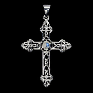 925 Sterling Silver Pendant Round Moonstone 4mm Cross Natural Gemstone Jewelry
