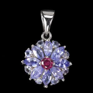 925 Sterling Silver Pendant Marquise Tanzanite Rhodolite Garnet Gemstone Jewelry