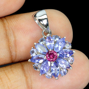 925 Sterling Silver Pendant Marquise Tanzanite Rhodolite Garnet Gemstone Jewelry