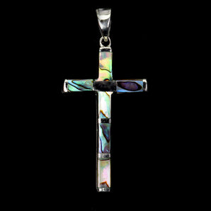 925 Sterling Silver Pendant Octagon Mother Of Pearl Cross Gemstone Jewelry