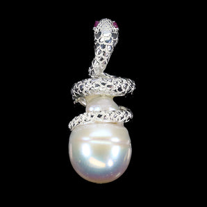 925 Sterling Silver Pendant Round Ruby Myanmar Pearl Cobra Gemstone Jewelry