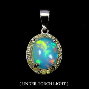 925 Sterling Silver Pendant Oval Fire Opal 10x8mm Sapphire Gemstone Jewelry