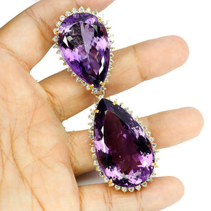 925 Sterling Silver Pendant Pear Amethyst 140ct Topaz Handmade Gemstone Jewelry