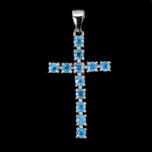925 Sterling Silver Pendant Round Apatite 2mm Cross Natural Gemstone Jewelry