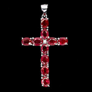 925 Sterling Silver Pendant Oval Ruby 5x4mm Cross Natural Gemstone Jewelry