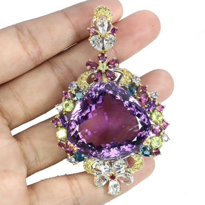 925 Sterling Silver Pendant Heart Amethyst 84ct Topaz Handmade Gemstone Jewelry