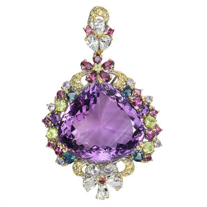 925 Sterling Silver Pendant Heart Amethyst 84ct Topaz Handmade Gemstone Jewelry