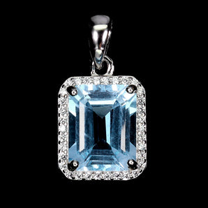 925 Sterling Silver Pendant Octagon Sky Blue Topaz 10x8mm Gemstone Jewelry