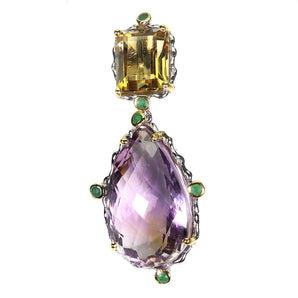 925 Sterling Silver Pendant Pear Ametrine 41ct Citrine Handmade Gemstone Jewelry