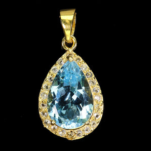 925 Sterling Silver Pendant Pear Sky Blue Topaz 15x10mm Topaz Gemstone Jewelry