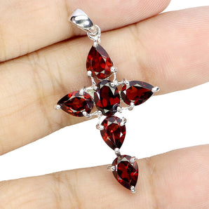 925 Sterling Silver Pendant Oval Mozambique Garnet 7x5mm Cross Gemstone Jewelry