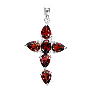 925 Sterling Silver Pendant Oval Mozambique Garnet 7x5mm Cross Gemstone Jewelry