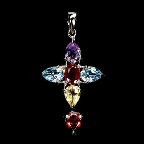 925 Sterling Silver Pendant Oval Ruby Amethyst Citrine Cross Gemstone Jewelry