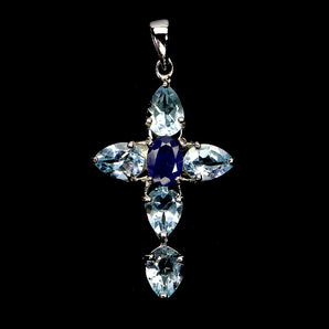 925 Sterling Silver Pendant Oval Blue Sapphire 7x5mm Topaz Gemstone Jewelry